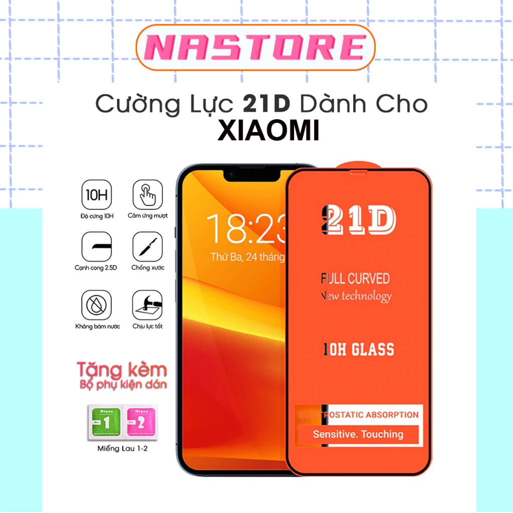 Kính cường lực 21D Full màn  XIAOMI REDMI  A1/10C/12C/6A/8A/9A/9C/9T/NOTE 10/NOTE 10 PRO/NOTE 10S/NOTE 11/NOTE 7....