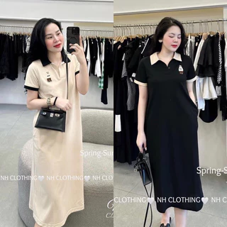 Đầm bầu polo cổ sơ mi cotton mát mịn