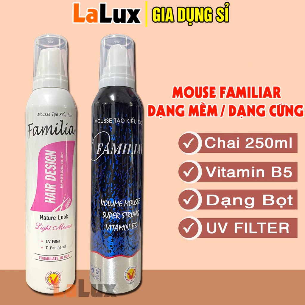 Mousse Tạo Kiểu Tóc Nữ FAMILIAR DẠNG MỀM / DẠNG CỨNG - Chai Keo Xịt Vuốt Tóc Giữ Nếp cho Nam Nữ - Gôm Xit Tóc Lalux