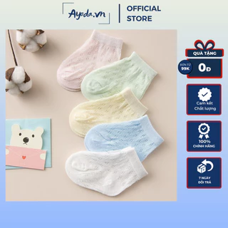 Set 5 đôi tất lưới điều hòa cotton cổ thấp hè thu họa tiết trơn cho bé từ 0-3 tuổi