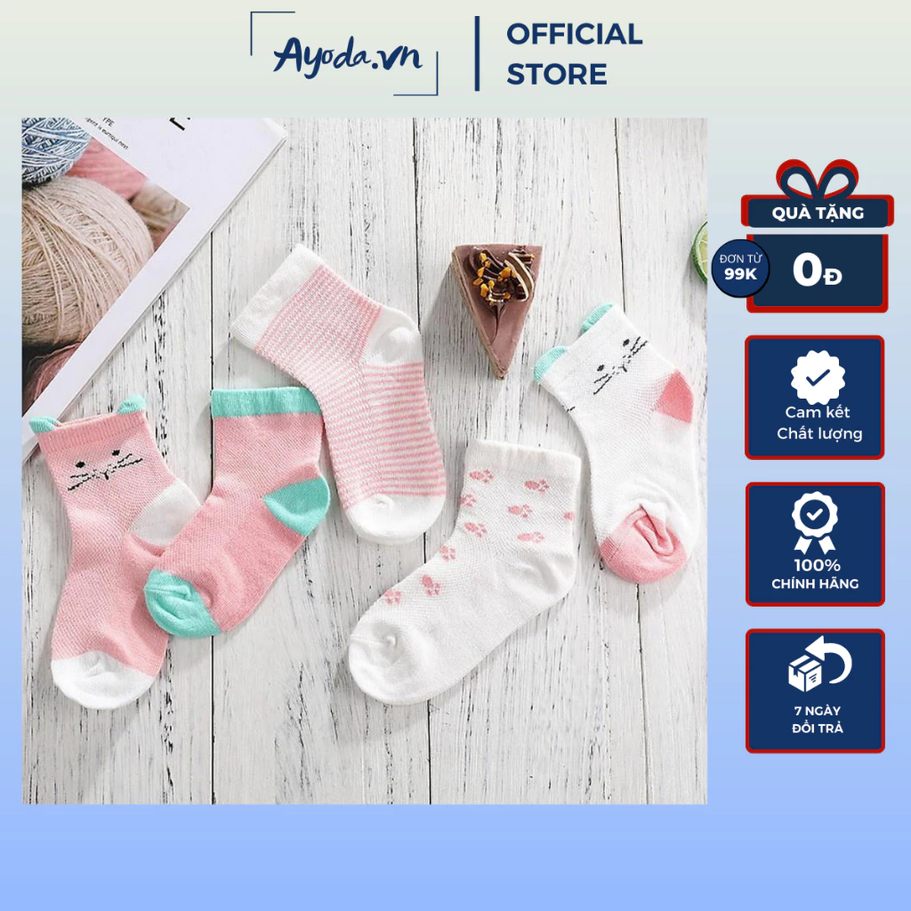 Set 5 đôi tất lưới cao cổ hè thu Kid's Sock's mặt gấu chất liệu cotton mềm mại thoáng khí cho bé từ 0-3 tuổi