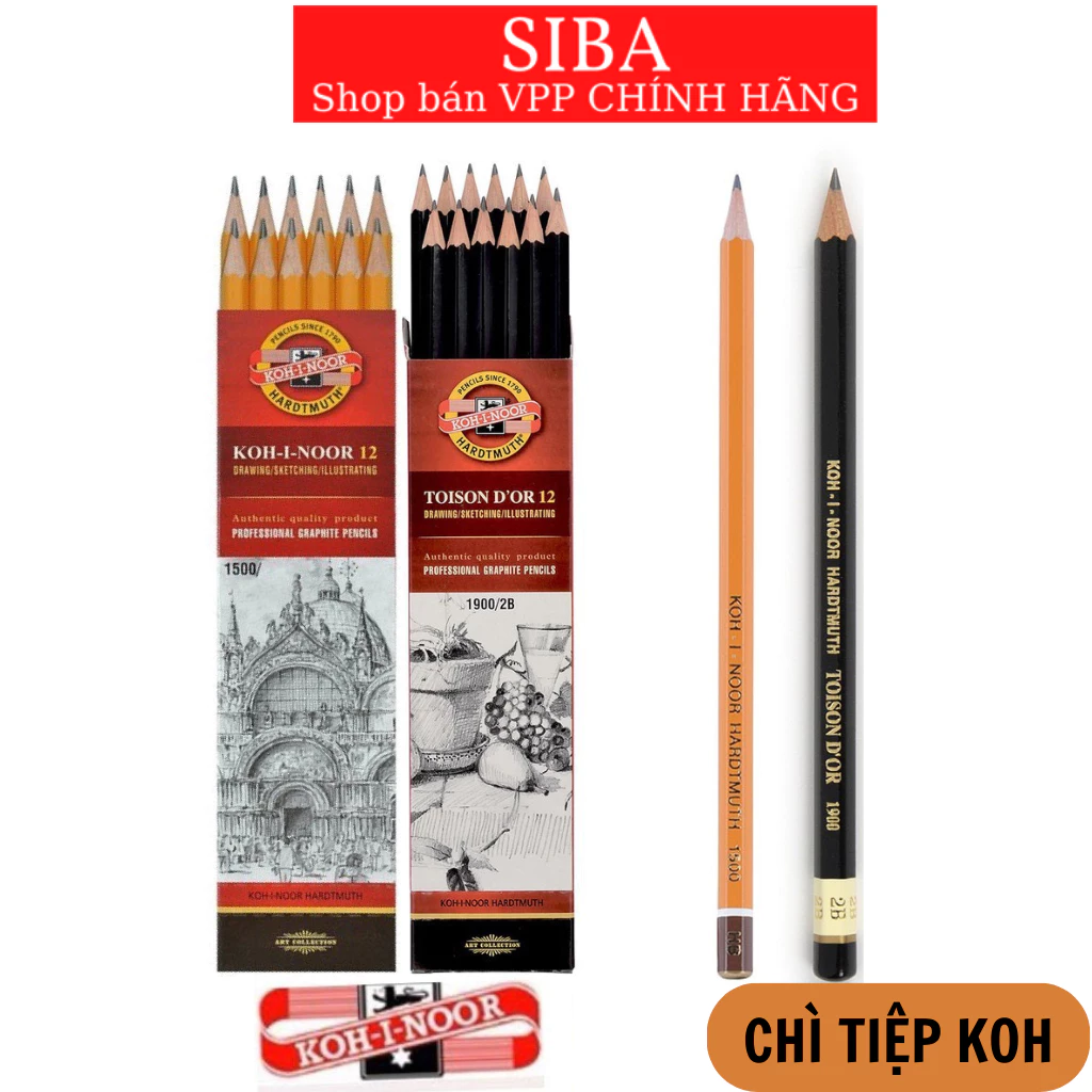 Bút chì Tiệp KOH, viết chì gỗ phác thảo độ chì HB/ 2B/ 3B/ 4B/ 5B/ 6B/ 7B/ 8B- CHÍNH HÃNG