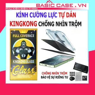 [ HÀNG HỘP]Kính Cường Lực Chống Nhìn Trộm KINGKONG Khung Tự Dán Iphone 7 8 x xs xsmax 11 12 13 14 15 pro max promax plus