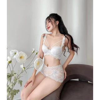 Bộ đồ lót nữ - nội y nữ ren sexy thiết kế áo có gọng , cánh tiên màu trắng ngà