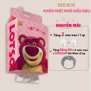 [Mẫu Mới] Khăn lau mặt Gấu Dâu, khăn giấy khô đa năng Lotso treo tường, bịch 180 tờ, kích thước 20x20cm dùng 6 tháng