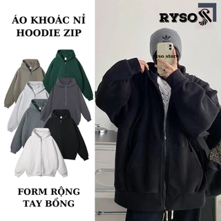 Áo khoác  hoodies nỉ trơn tay bồng unisex form rộng chất nỉ ngoại dày dặn cao cấp có khóa kéo oversize dáng thụng