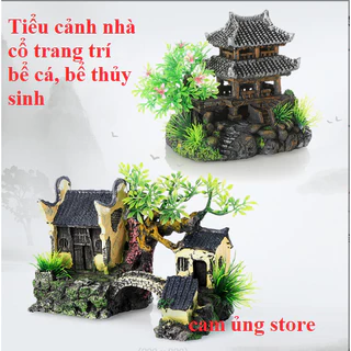 Tiểu cảnh trang trí bể cá bể thủy sinh- Tiểu cảnh ngôi nhà cổ trang trí bể cá