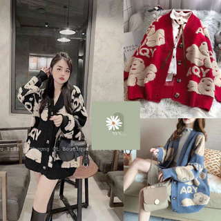 Áo Khoác Cardigan Tay Dài Cổ V Dáng Rộng Phối Full Áo Gấu Nổi Kiểu Dáng Đáng Yêu Hàng Qccc Phù Hợp Mọi Lứa Tuổi Nvn.Stor