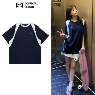 Áo Thun Retro Raglan Xanh Navy chất cotton khô thêu chữ g form rộng unisex, áo phông Blockcore nam nữ 3158 phối viền GTM