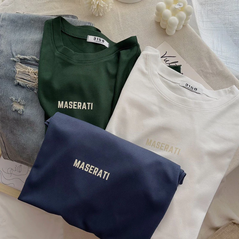 Áo thun 3158 YUSTUDIO form rộng phông nam nữ cotton khô mẫu Maserati