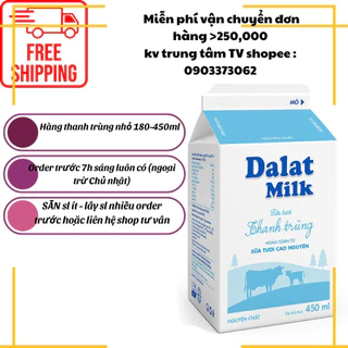 Sữa thanh trùng Dalatmilk 450ml không đường