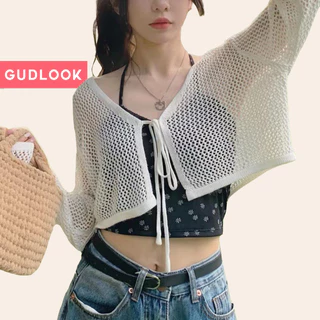 Áo Cardigan Croptop Lưới GUDLOOK Len Khoác Ngoài 4 Màu