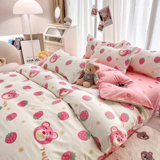 Bộ chăn ga gối Cotton Poly Gấu Lotso xinh xắn