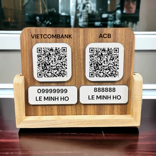 Bảng QR Code để bàn chất liệu gỗ Sồi cắt khắc laser (tặng kèm chân đế, nội dung thay đổi theo yêu cầu)