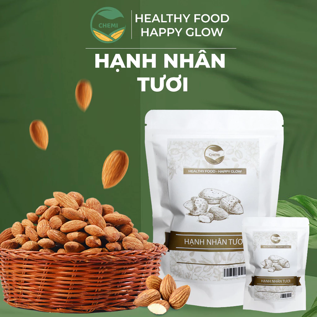 Hạt hạnh nhân sống Chemi túi 500g, hạnh nhân thơm ngon, làm sữa, nấu ăn, tốt cho bà bầu, bé.