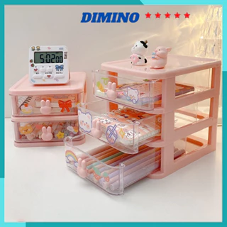 Hộp đựng đồ mĩ phẩm phụ kiện có ngăn kéo tai thỏ, kệ nhựa mini để bàn trang trí tặng kèm sticker Dimino