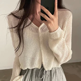 ld5|áo len nữ croptop cá tính dáng ngăn hàn quốc cài nút dệt kim trơn đi học, đi làm gd_order