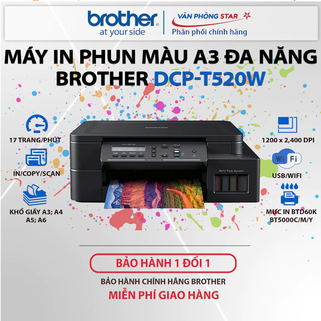 Máy in phun màu đa năng Brother DCP-T520W In - Copy - Scan CHÍNH HÃNG BROTHER MỚI 100% tại Vanphongstar