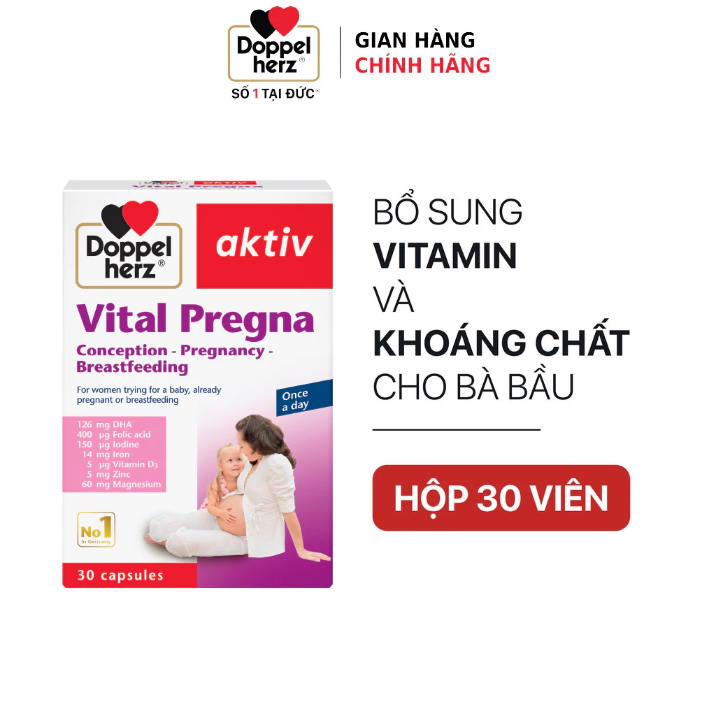 [HCM] Viên uống vitamin bầu Doppelherz Vital Pregna bổ sung vitamin và khoáng chất cho bà bầu (Hộp 30 viên)