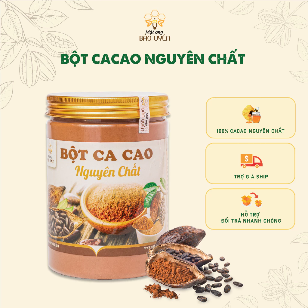 Bột Ca Cao Nguyên Chất Đắk Lắk Bảo Uyên Giàu Chất Dinh Dưỡng Giảm Mệt Mỏi Trọng Lượng 300g