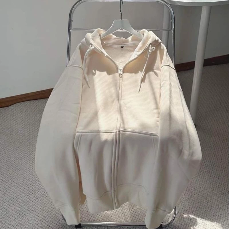 [ Rẻ Vô Địch ] Áo Khoác Zip Chất Nỉ Bông Mũ To 2 Lớp Dày Dặn Form Rộng Ullzzang Oversize -- Áo Khoác Nỉ Trơn