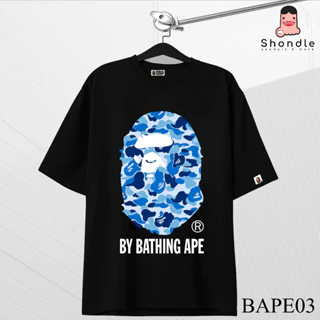 Áo Thun Bape Khỉ Xanh Dương Vải Cotton Cao Cấp Tay Lỡ Unisex From Rộng - Mẫu 03