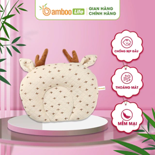 Gối chống bẹp đầu cho bé Bamboo Life cao su non chống trào ngược cao cấp êm ái hình họa tiết