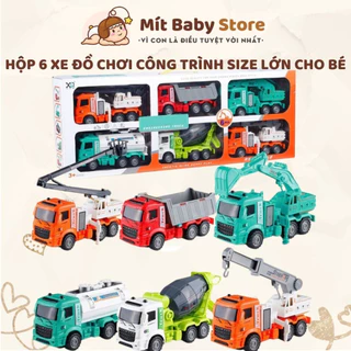 Bộ 6 đồ chơi xe ô tô công trình các loại cỡ lớn cho bé, máy xúc, xe tải, cần cẩu, xe ben, quà tặng sáng tạo cho bé