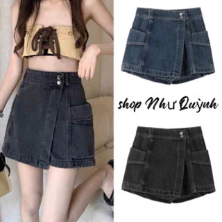 Quần Shorts Jeans Giả Váy Lưng Cao, Quần Giả Váy Cạp Cao