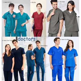 Bộ Scrubs bác sĩ cổ tim - đồng phục kỹ thuật viên Cotton Cao Cấp, đồng phục spa, nha khoa, thẩm mỹ viện, bệnh viện