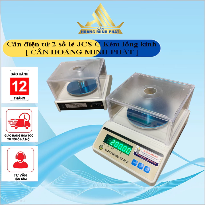 Cân điện tử 2 số lẻ 0.01g đến 300g 600g 1kg 3kg JCS-C tích điện, kèm lồng kính. cân đá quý, mũ cao