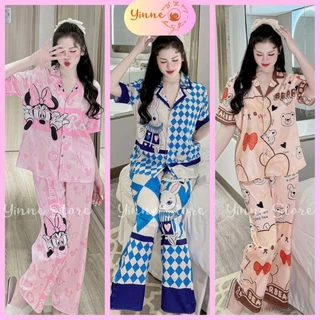 (40-60kg) Đồ bộ Pijama Tay Ngắn Quần Dài, Bộ ngủ mặc nhà Lụa Xước Ánh Kim Thiết Kế in 5D họa tiết Hot Trend, Siêu Xinh