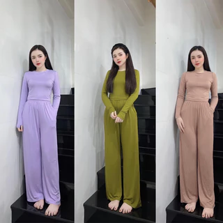 [40kg - 52kg]Set Bộ Nữ Ủ KEM THUN LẠNH CROTOP QUẦN  ỐNG SUÔNG TAY XỎ NGÓN - HN Closet