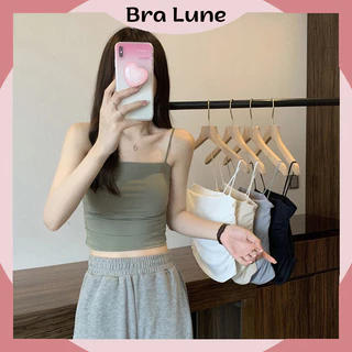 Áo croptop nữ cotton gân tăm dây mảnh BRALUNE, áo ống nữ co dãn mút mỏng cá tính mã 630