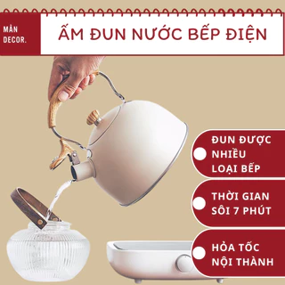 Ấm đun nước siêu tốc inox 304 không gỉ 2,5L báo hiệu khi sôi phong cách tối giản  - Mần Décor