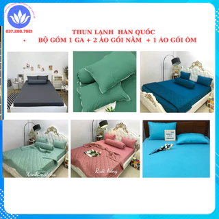 Bộ ga gối ,Drap Thun Lạnh Hàn Quốc {4 món} họa tiết trơn 1 màu cao cấp