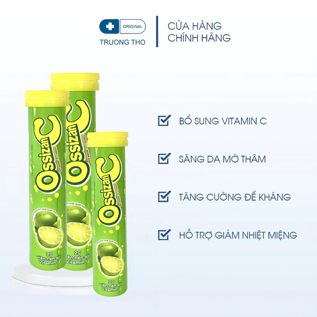 Viên sủi bổ sung vitamin C Ossizan Chanh tăng cường đề kháng, nâng cao thể lực 1 tuýp (20 viên) và combo 3 tuýp(60 viên)