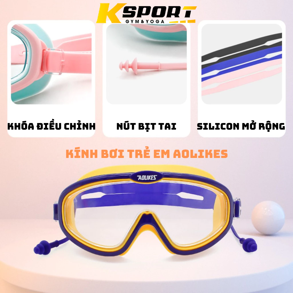 Kính Bơi  Người Lớn Trẻ Em Bản To, Gọng Silicon Mở Rộng Chống Bám Hơi Nước, Nút Bịt Tai Aolikes 5006