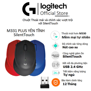 Chuột Logitech M331 Silent Plus Giảm ồn, Kết nối USB 2.4GHz, thuận tay phải, PC/ Laptop