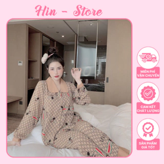 Bộ Đồ Nữ Pijama Tiểu Thư Cổ Bẻ Chất Liệu Lụa Dài Tay Freesize 38-60kg Siêu Mềm Mịn Thoáng Mát
