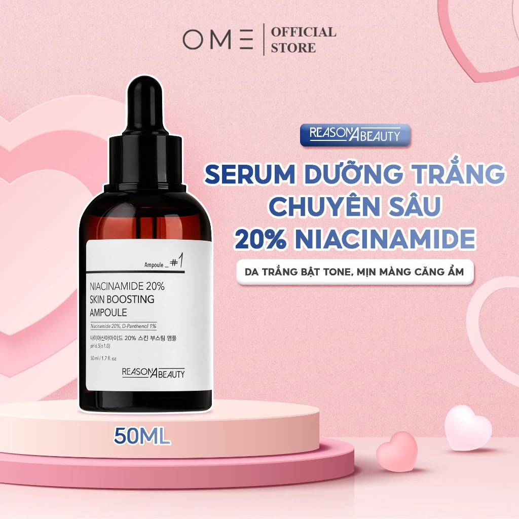 Serum Dưỡng Trắng Chuyên Sâu Thu Nhỏ Lỗ Chân Lông Cân Bằng Bã Nhờn Làm Sáng Da Niacinamide 20% ReasonAbeauty 50ml