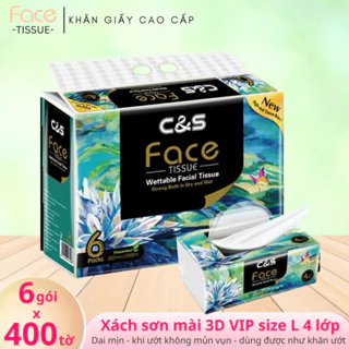 Khăn giấy Face 3D size L 400 tờ 4 lớp xách 6 gói siêu dai, mềm mịn- Face Tissue - giấy face