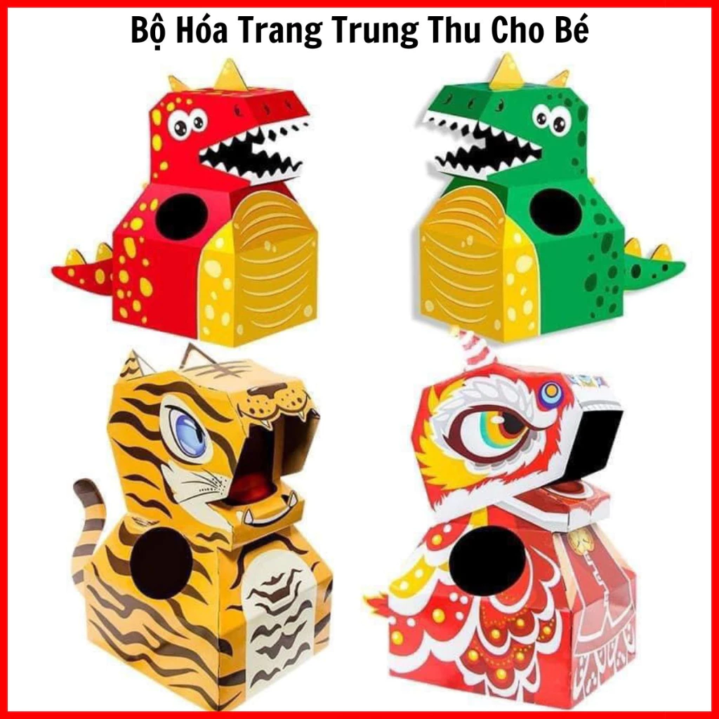 Đồ Chơi Thùng Carton Hóa Trang Khủng Long,Hổ,Lân Đồ Chơi Trung Thu Tự Lắp Ghép Bằng Bìa Cứng Cho Bé