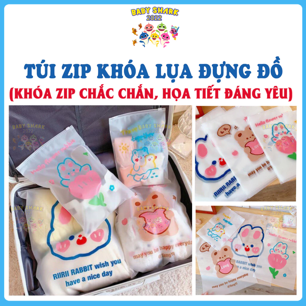 Túi zip đựng đồ đi sinh, túi zip khoá lụa mờ họa tiết đáng yêu, dẻo dai, bền, tiện dụng