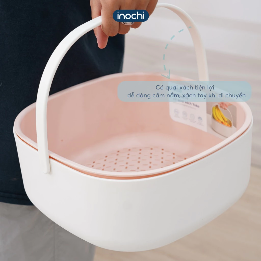Bộ thau rổ có quai xách Yoko 27cm, Chính hãng inochi tiêu chuẩn nhật bản, Chất liệu nhựa siêu bền.