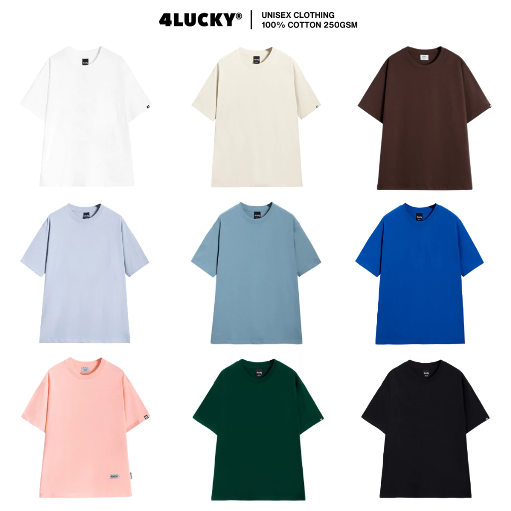 Áo Thun Unisex Nam Nữ chất Cotton 250gsm 4Lucky 6001, Áo Phông Form rộng mát mẻ