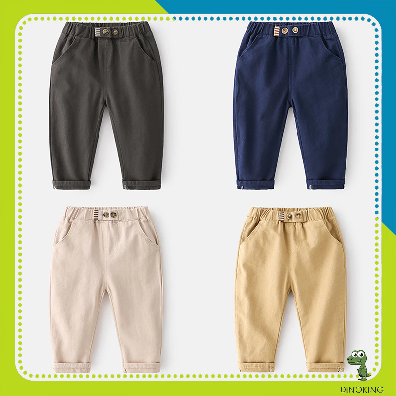 Quần dài bé trai DINOKING Quần kaki cho bé đi học cạp chun phong cách Hàn Quốc Jogger  trẻ em 2 - 7 tuổi QD22