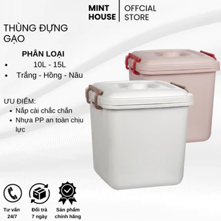 Thùng Gạo Có Nắp Chắn Chắn, Nhựa PP An Toàn Tránh Mối Mọt, Dễ Vệ Sinh - Thùng Đựng Gạo 10L, 15L Mint House