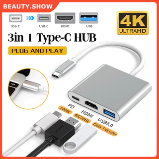 Hub Type-C 3in1 Tốc Độ Cao,Cáp Chuyển Cổng Từ Type C sang HDMI,Kết Nối TV,Máy Chiếu 4K-USB 3.0 Kết Nối Phím Chuột