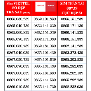 Sim Viettel Trả Sau 08 Số Đẹp, sim thần tài 39 theo yêu cầu cực đẹp